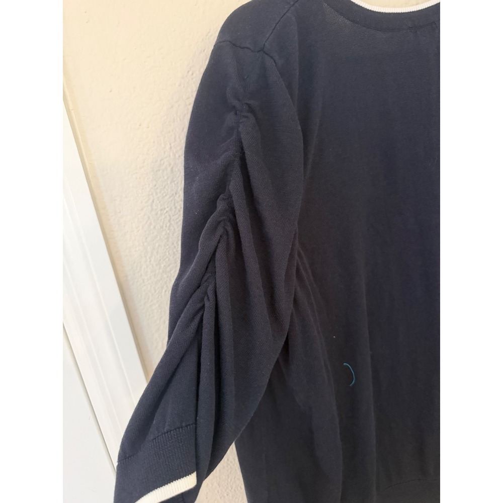 J. Jill Navy Blue V-Neck Cotton Rayon Puffed Sleeve Sweater 3X Plus Size - Picture 10 of 11